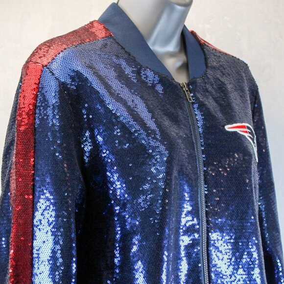 The Wild Collective Jackets & Blazers - LAST ONE! Sequin Ombre New England Patriots Full Zip Bomber Jacket Women's Large